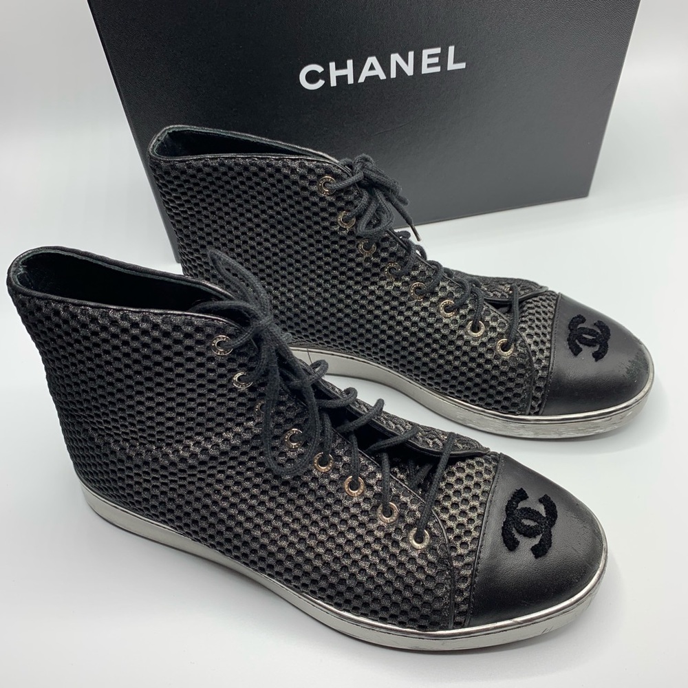 ❌SOLD❌ CHANEL High Top Mesh Sneakers Chuck Taylors - Picture 1 of 6